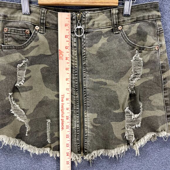 DANCE & MARVEL Skirt Womens Medium Army Green Camouflage Mini Distressed Y2K - Picture 8 of 14